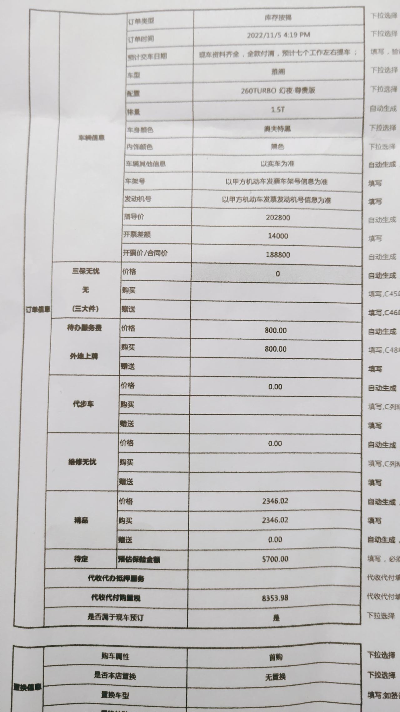 订了雅阁尊贵版，销售给的价格不算利息落地206300(那300忘记是什么来着另外直接扫给销售vx了)。贷80000，分6