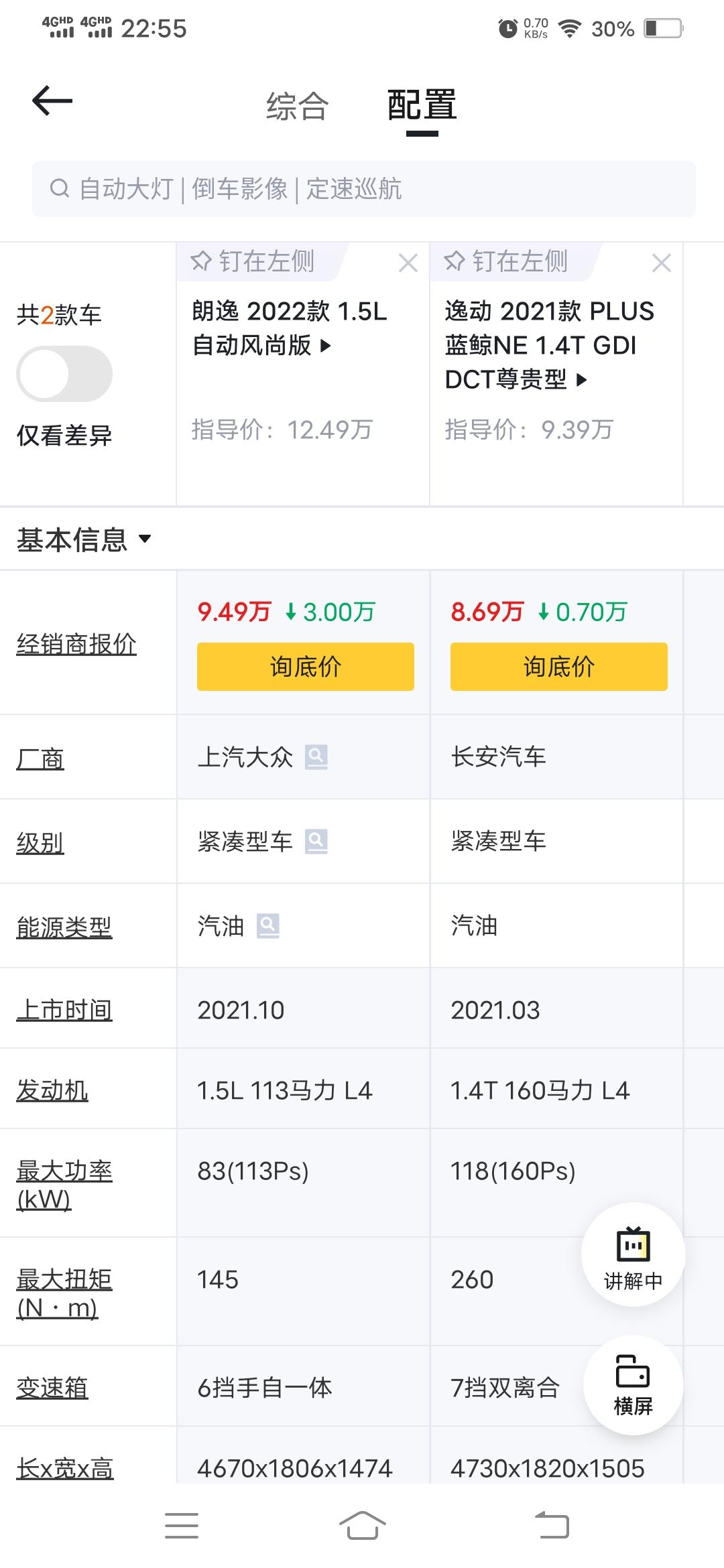 兄弟们能买逸动顶配 还是能买朗逸最低配呀