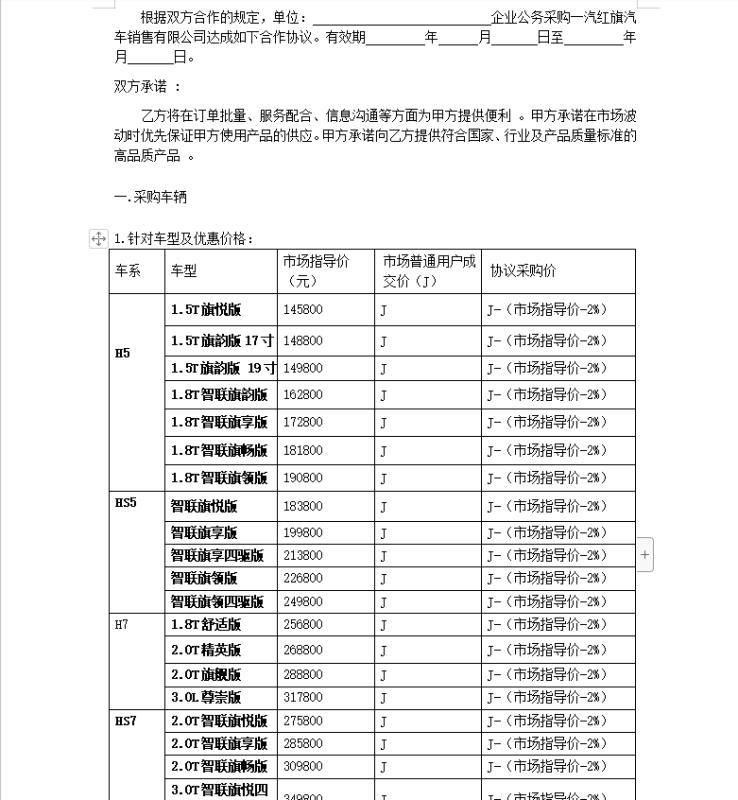 红旗HS5 我想买红旗hs5销售说有个大客户补贴给我发了一个总队总协议 请问这东西对我有影响嘛 对公司有影响嘛 公司是国