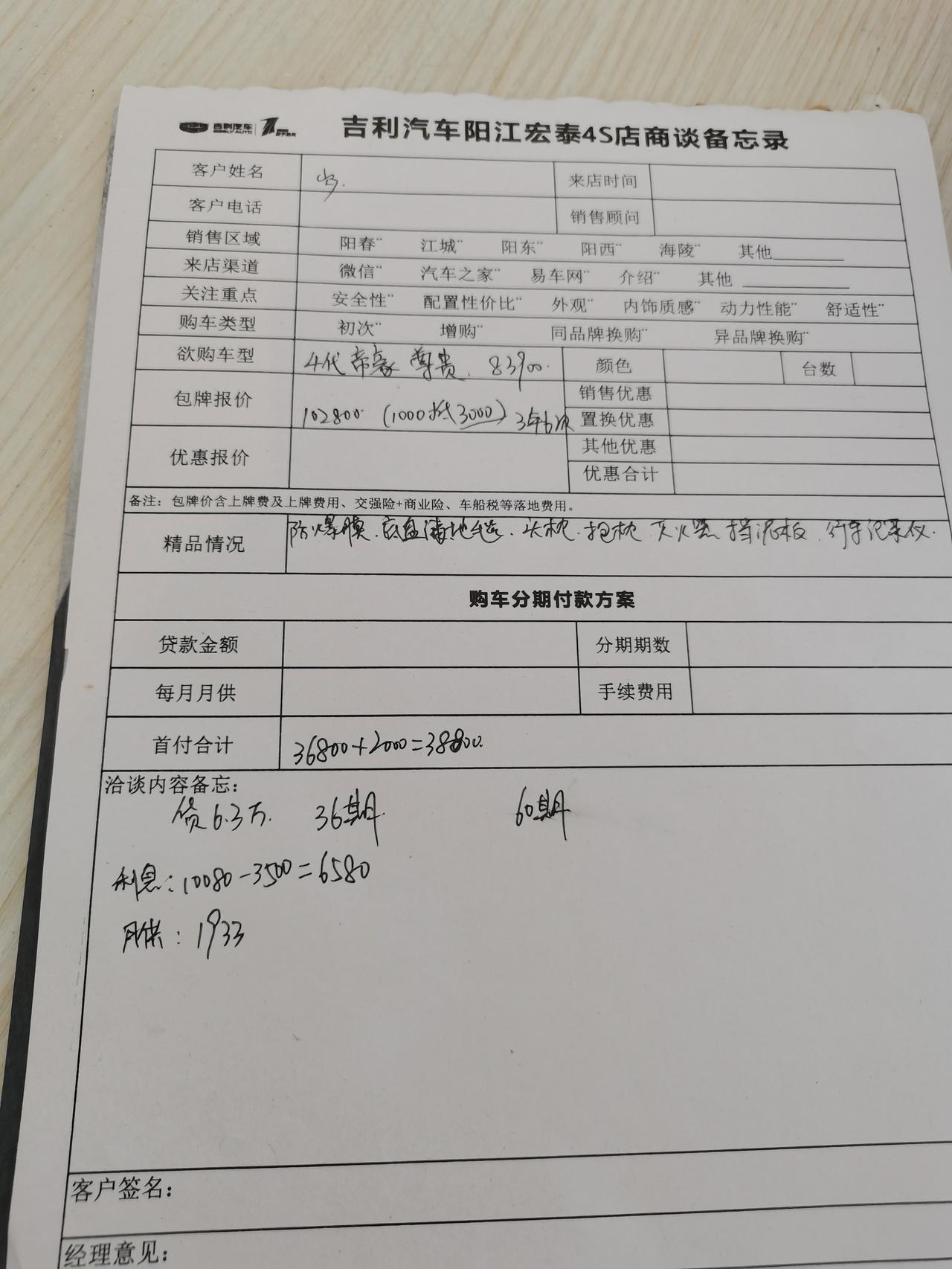 今天去问了下4代帝豪，这是把我当傻子吗8万多点的裸车能落地到10万多还跟我说什么全包，全包怎么算也算不到10多的落地