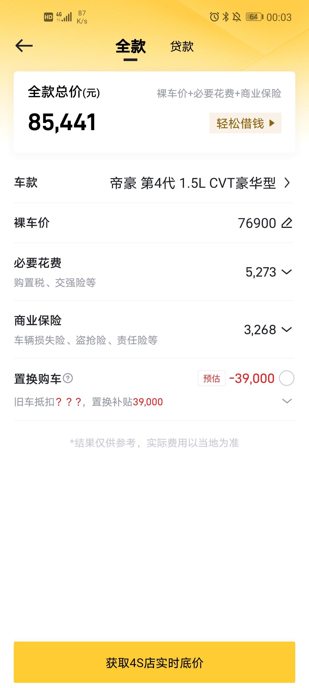 吉利帝豪 车友们，最近想提车，2022 4代1.5L自动豪华版大概多少合适？