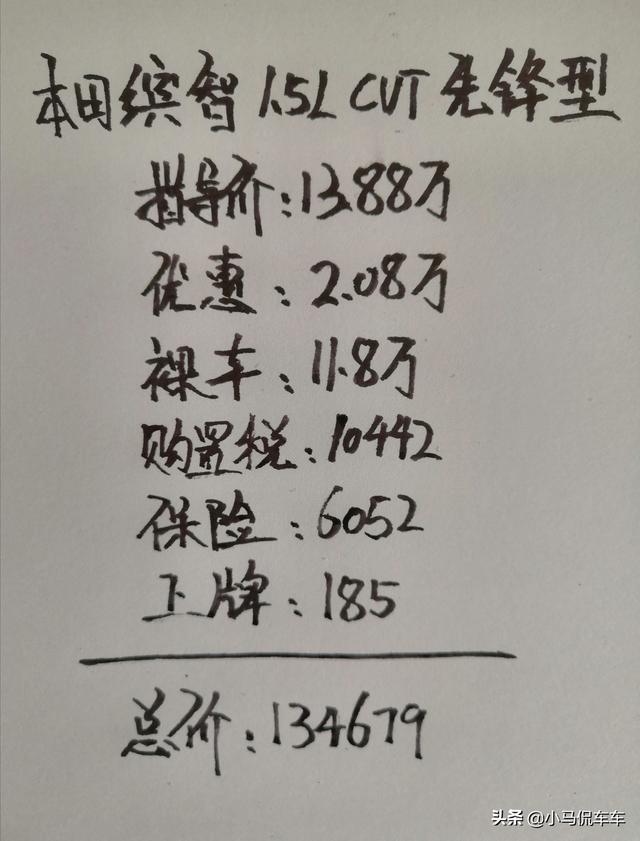 喜提本田缤智1.5先锋型，朋友们帮忙看看，我这价格买贵了吗