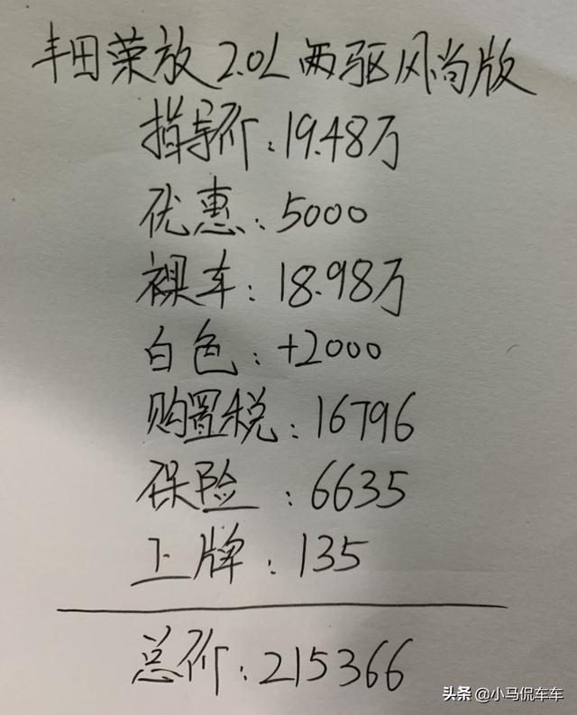 丰田荣放2.0L两驱风尚版提车记，造型好安全配置高，这价格贵吗