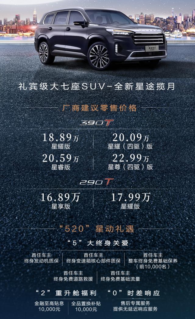 16.89万起售，星途揽月上市，推荐买390T 两驱星耀版
