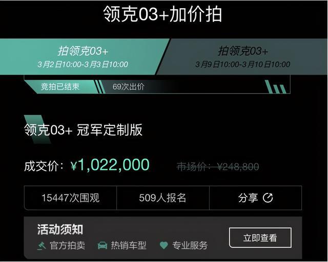 限量版车型15万就能带回家？24.88万的车被拍上了102万