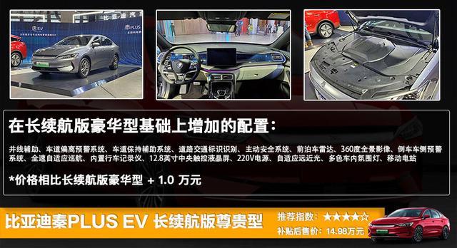 比亚迪秦PLUS EV补贴后售12.98万起，选哪款最值？